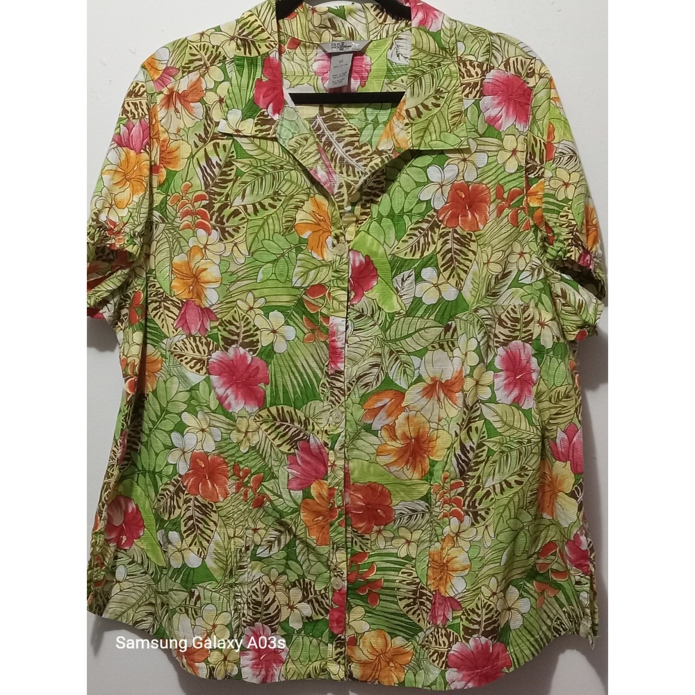 IB Diffusion Floral Print Button Down Short Sleeve Shirt Top Size 2X Hawaii